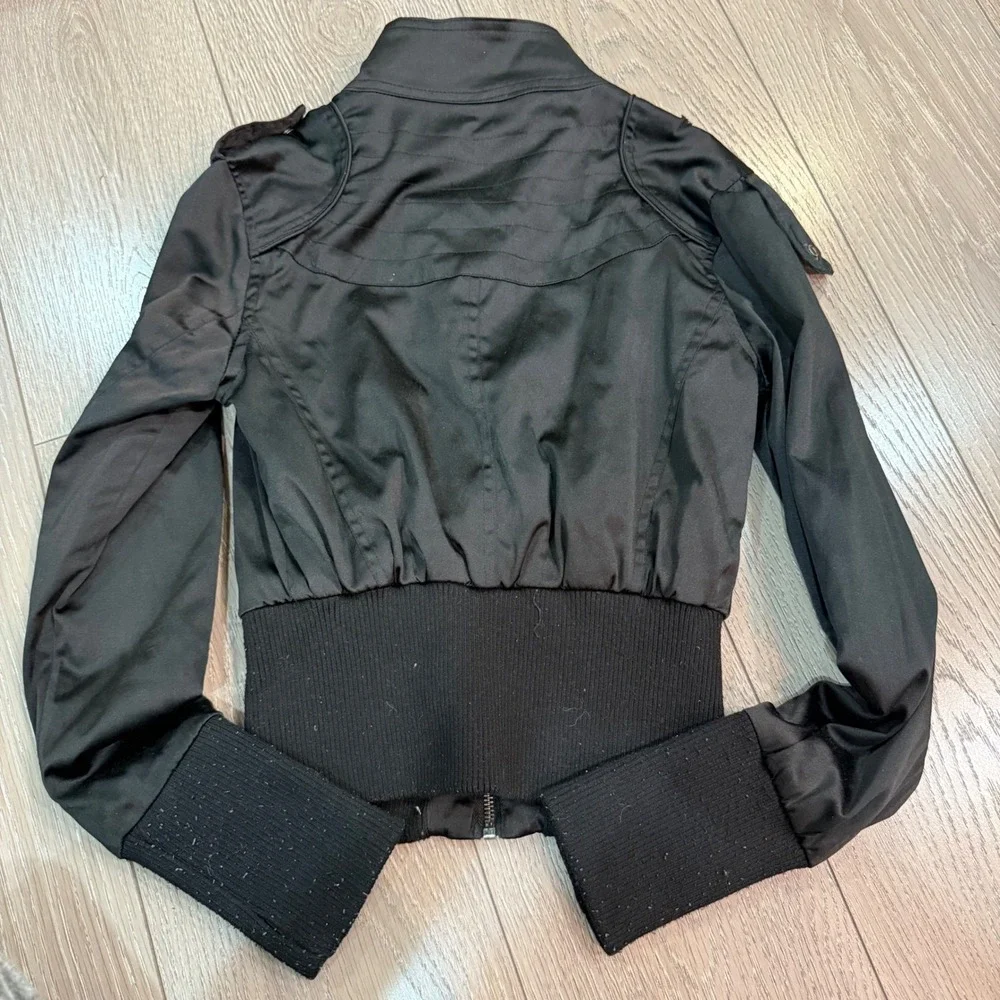 Arden B Bomber Jacket Black Moto Full Zip Ribbed XS Kids - Picture 4 of 6